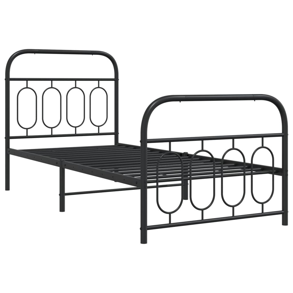 Cadre de lit métal sans matelas avec pied de lit noir 90x200 cm