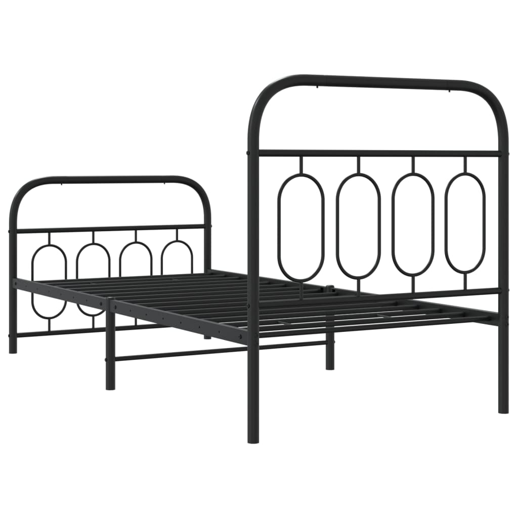 Cadre de lit métal sans matelas avec pied de lit noir 90x200 cm