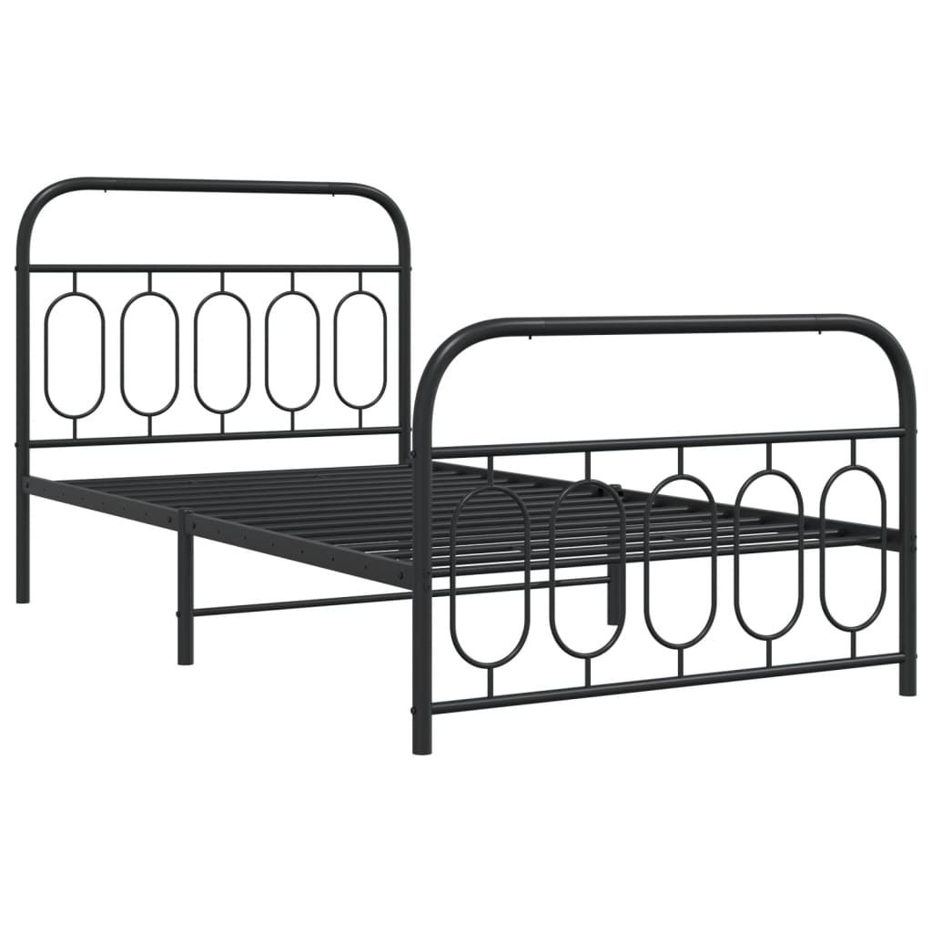 Cadre de lit métal sans matelas avec pied de lit noir 100x190cm