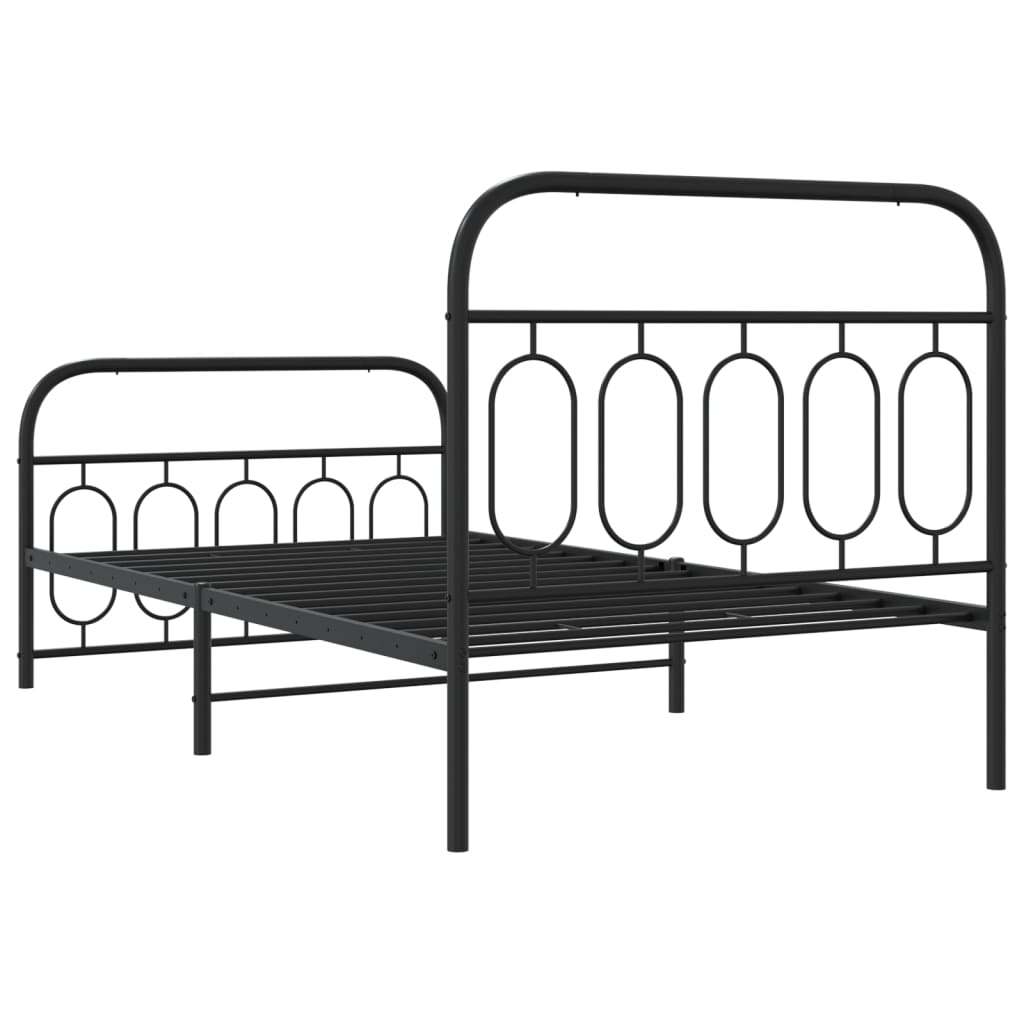 Cadre de lit métal sans matelas avec pied de lit noir 100x190cm