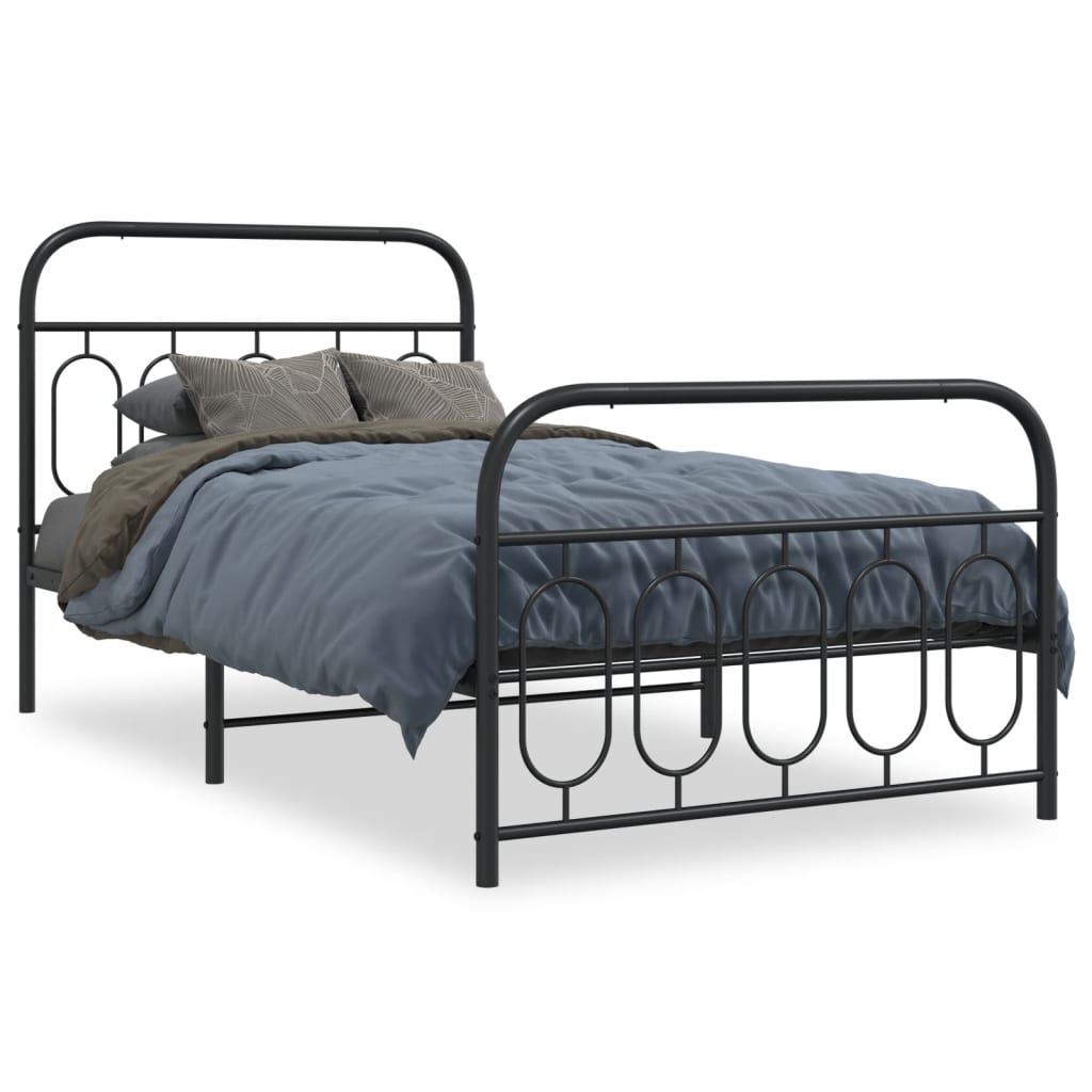 Cadre de lit métal sans matelas avec pied de lit noir 107x203cm