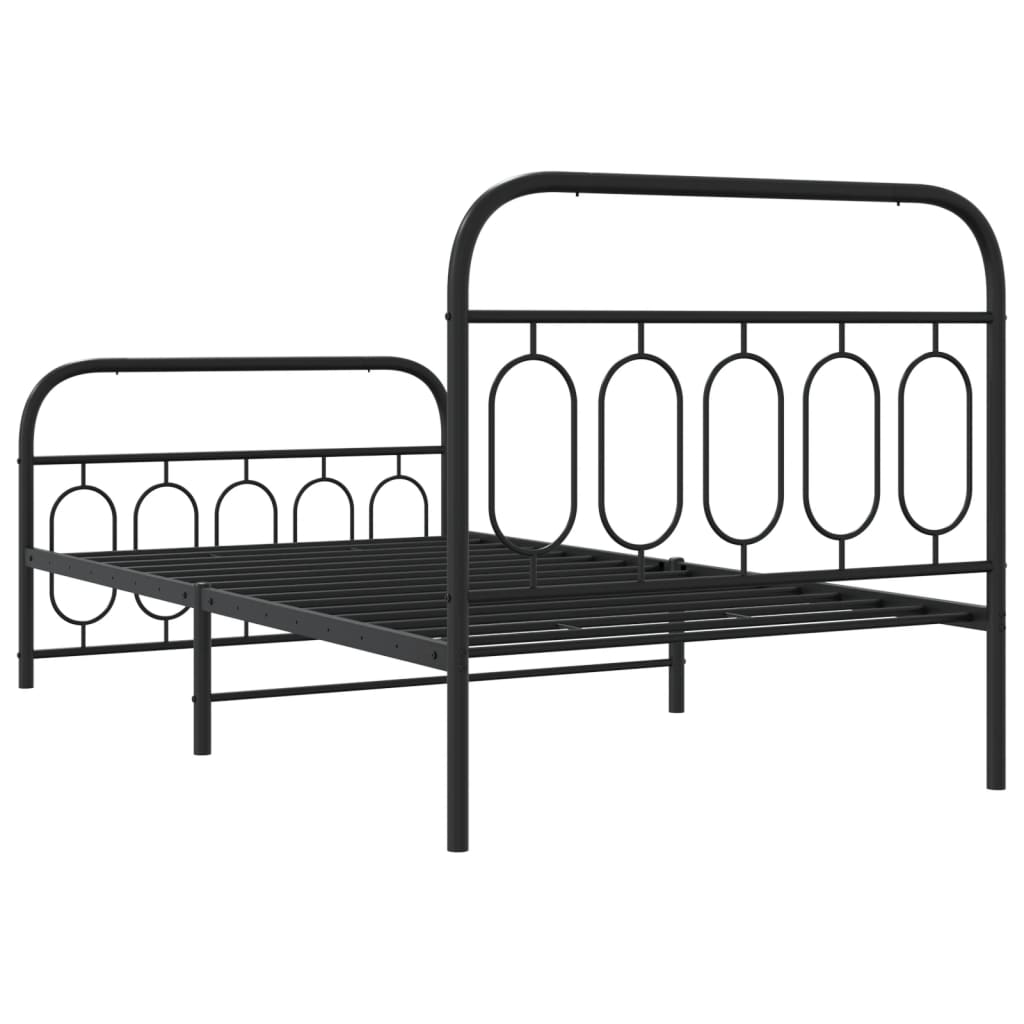 Cadre de lit métal sans matelas avec pied de lit noir 107x203cm