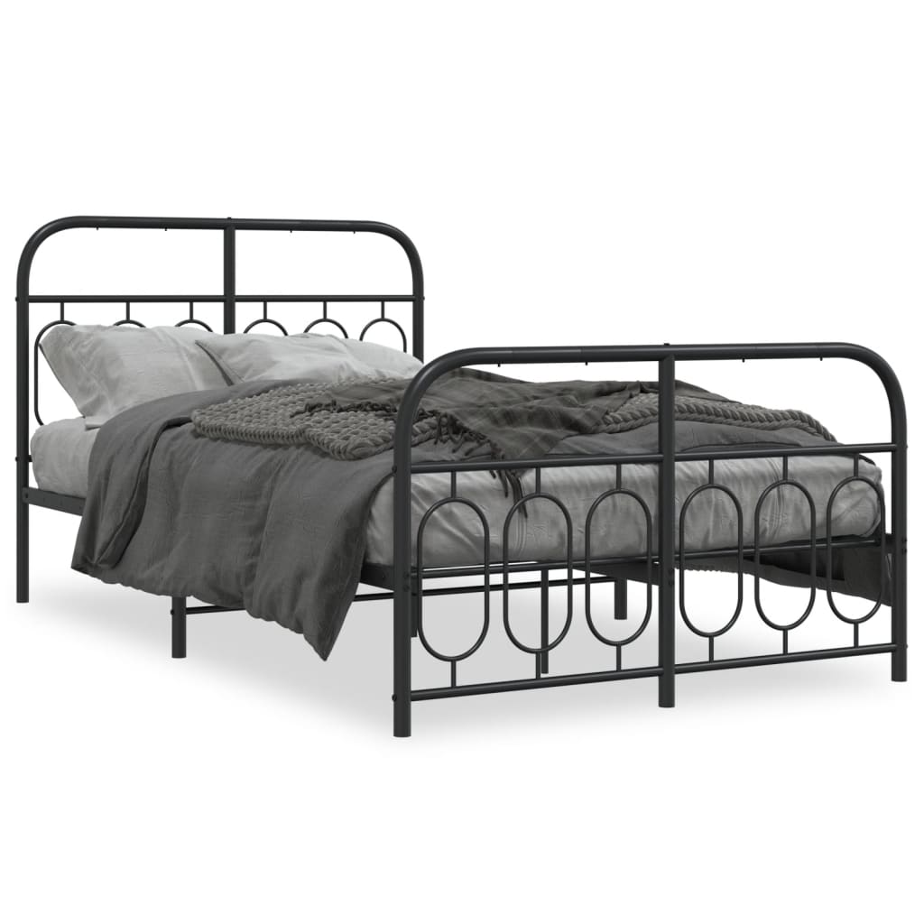 Cadre de lit métal sans matelas avec pied de lit noir 120x190cm