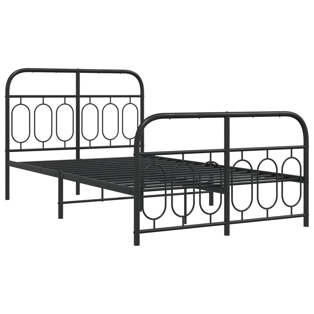 Cadre de lit métal sans matelas avec pied de lit noir 120x190cm