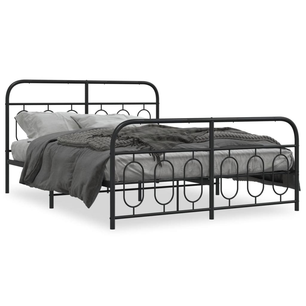 Cadre de lit métal sans matelas avec pied de lit noir 135x190cm