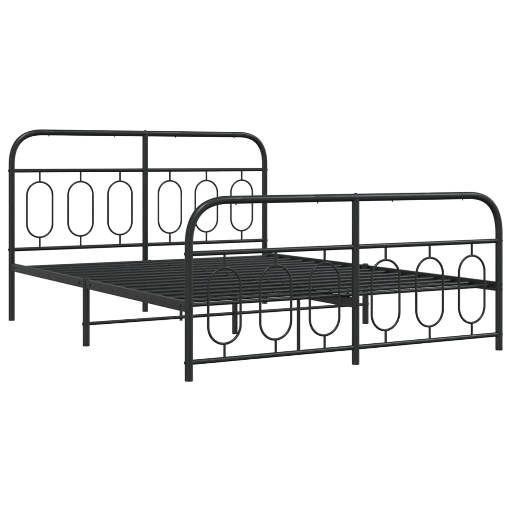 Cadre de lit métal sans matelas avec pied de lit noir 135x190cm