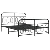 Cadre de lit métal sans matelas avec pied de lit noir 135x190cm