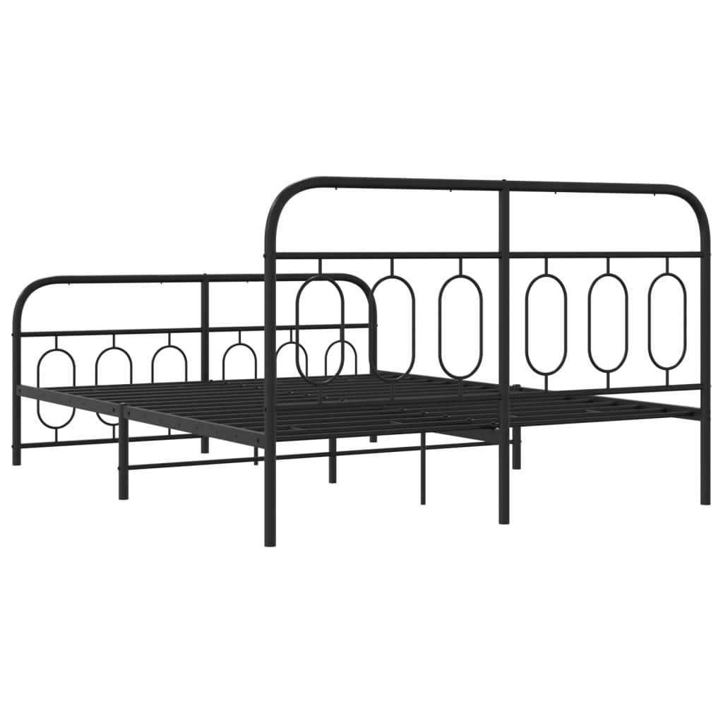 Cadre de lit métal sans matelas avec pied de lit noir 135x190cm