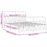 Cadre de lit métal sans matelas avec pied de lit noir 140x190cm