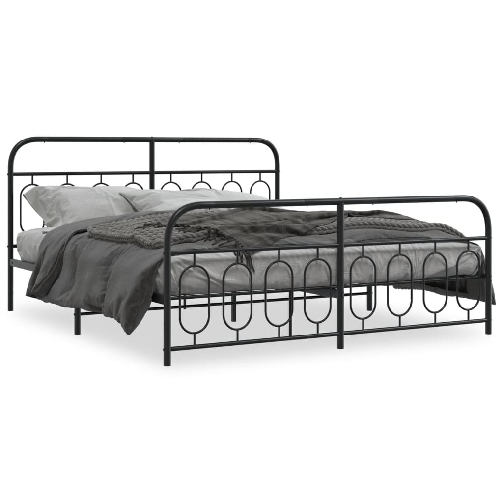 Cadre de lit métal sans matelas avec pied de lit noir 183x213cm