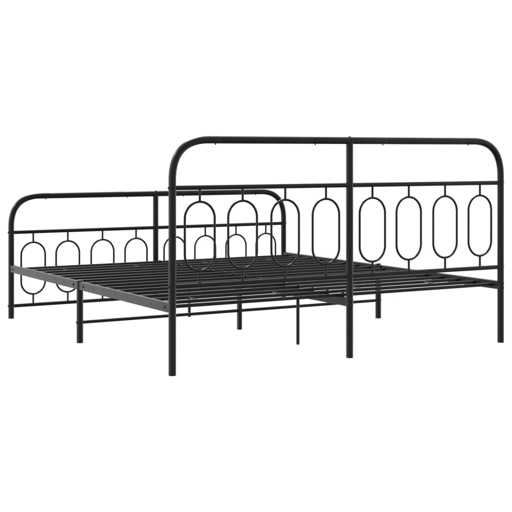 Cadre de lit métal sans matelas avec pied de lit noir 183x213cm