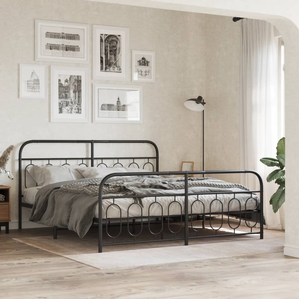 Cadre de lit métal sans matelas avec pied de lit noir 183x213cm