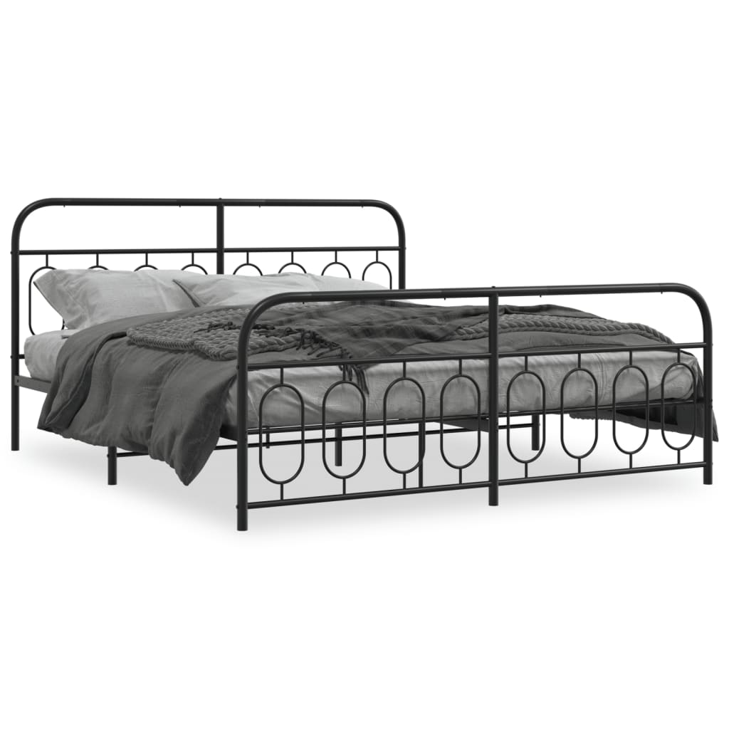 Cadre de lit métal sans matelas avec pied de lit noir 193x203cm