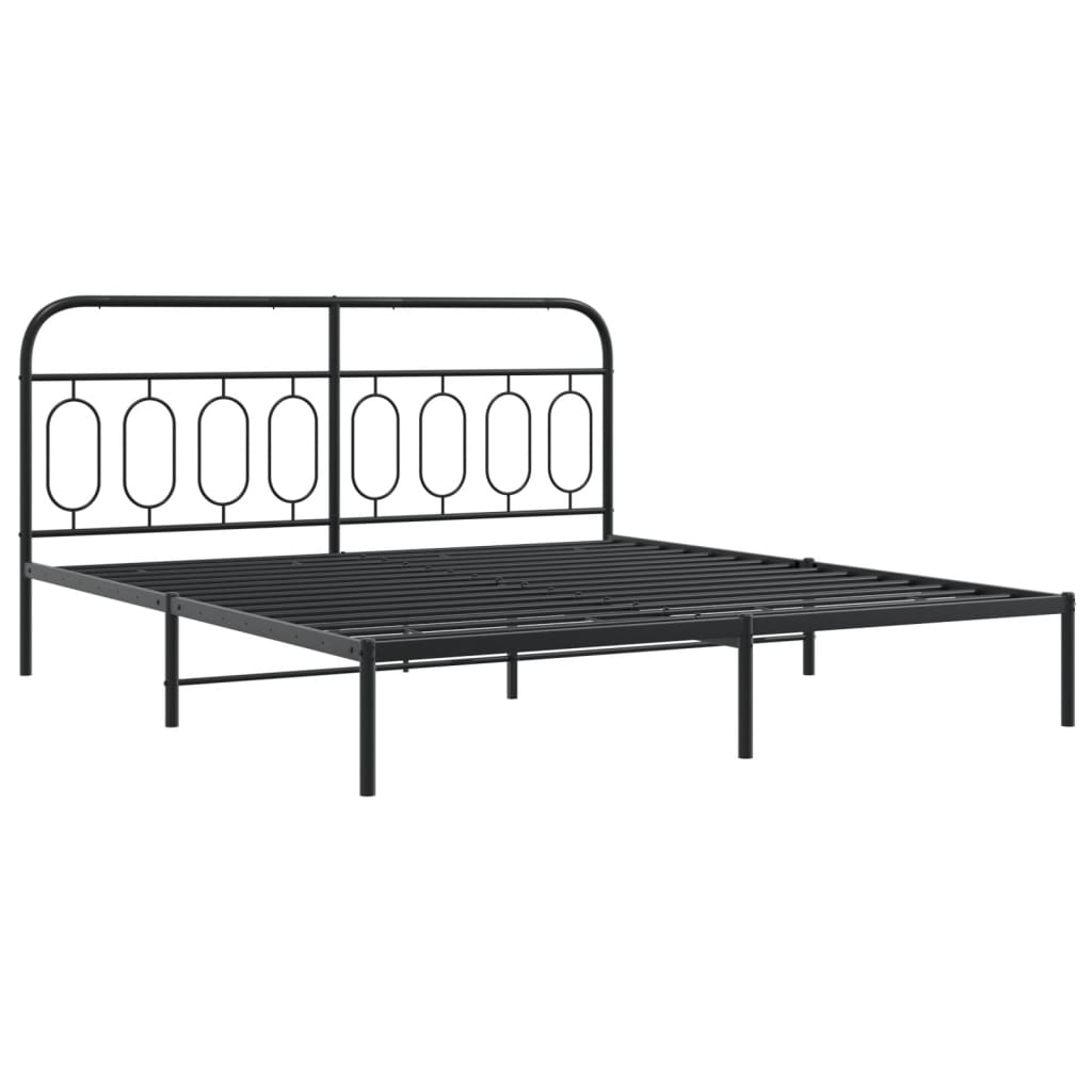 Cadre de lit métal sans matelas avec pied de lit noir 193x203cm