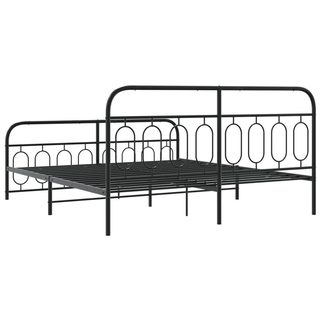 Cadre de lit métal sans matelas avec pied de lit noir 193x203cm