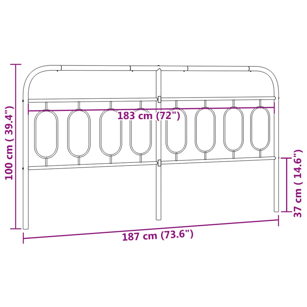 Tête de lit métal noir 183 cm