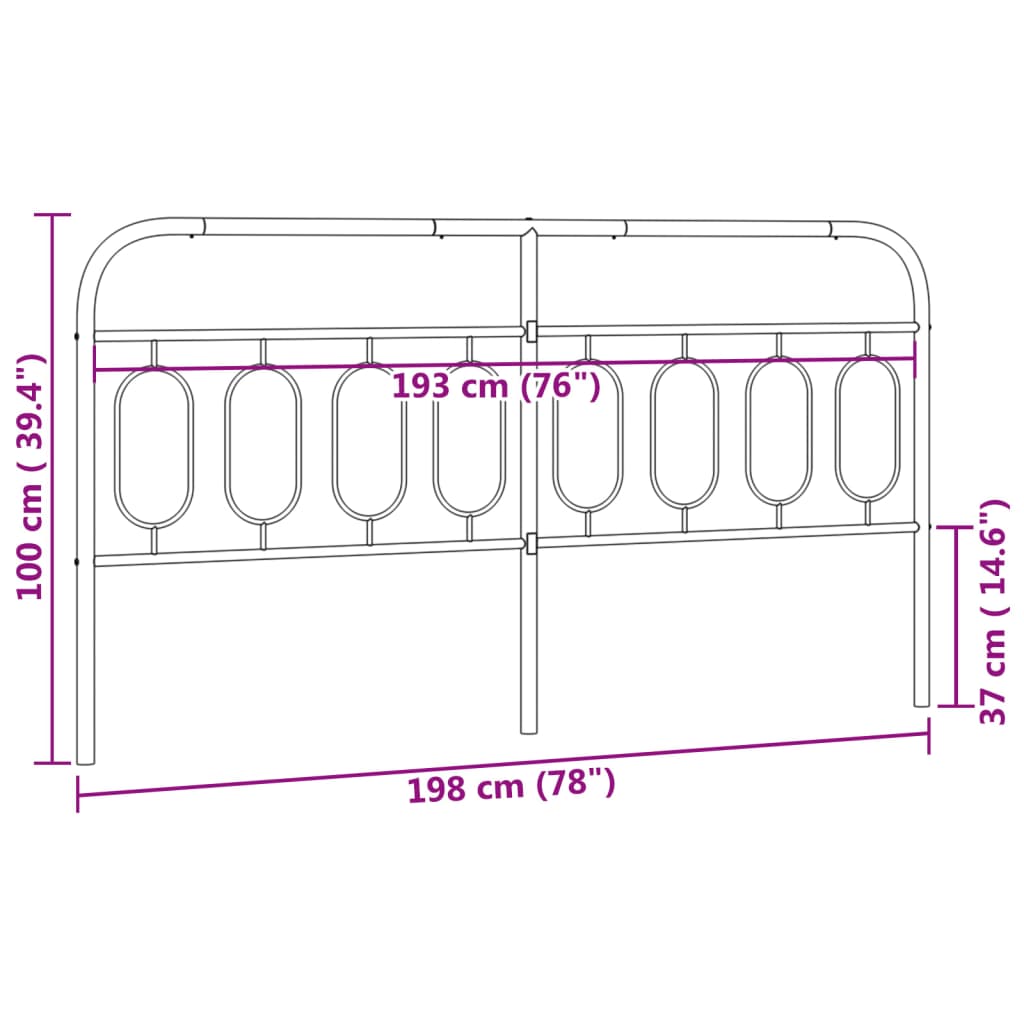 Tête de lit métal noir 193 cm