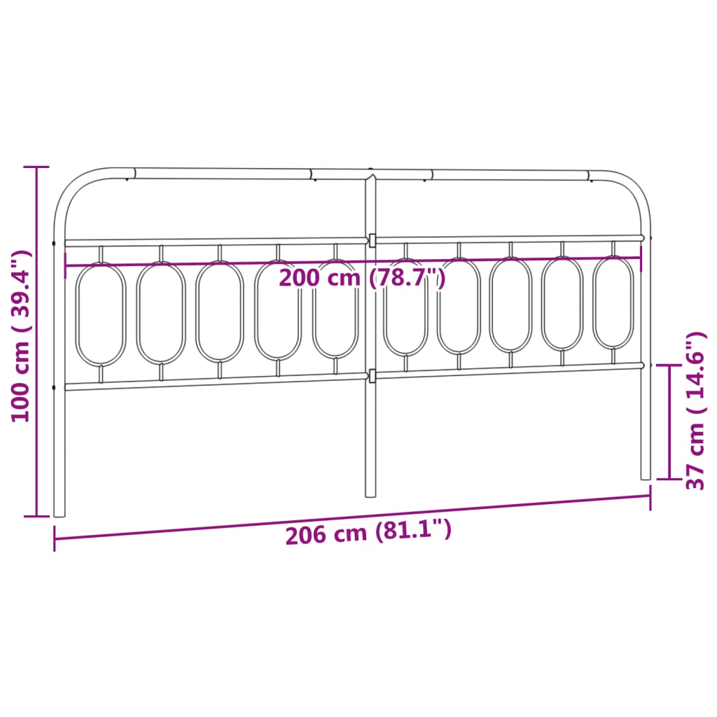 Tête de lit métal noir 200 cm