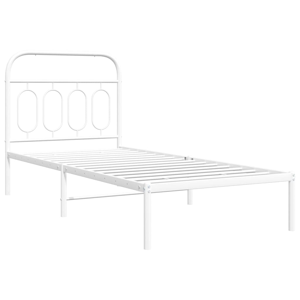 Cadre de lit métal sans matelas avec tête de lit blanc 80x200cm