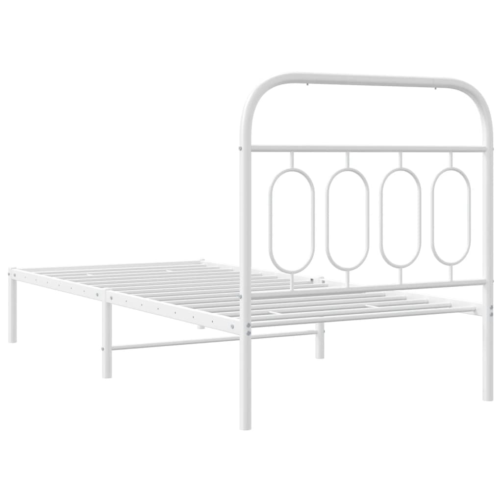 Cadre de lit métal sans matelas avec tête de lit blanc 80x200cm