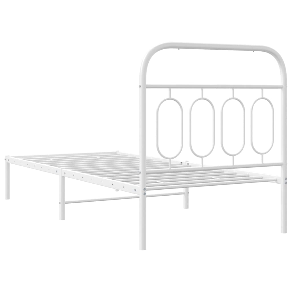 Cadre de lit métal sans matelas avec tête de lit blanc 90x200cm