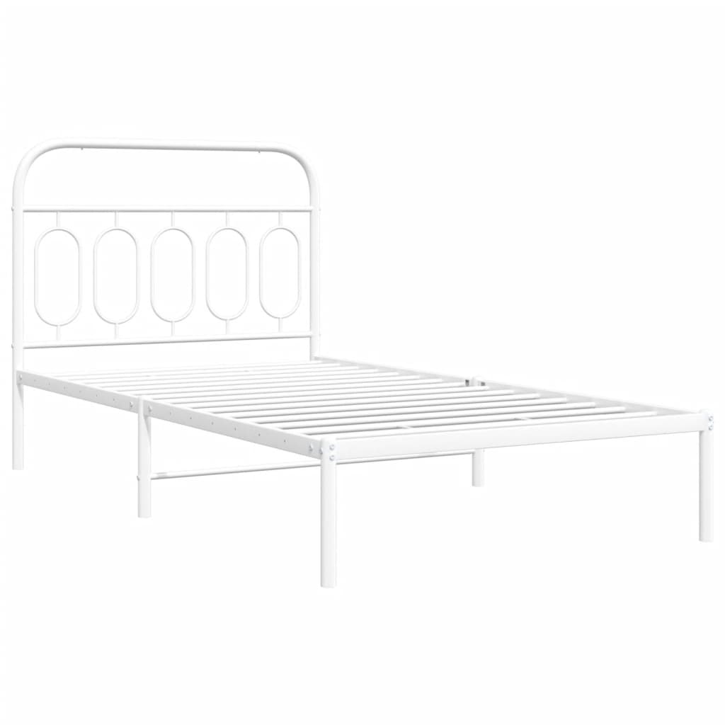 Cadre de lit métal sans matelas et tête de lit blanc 100x190 cm