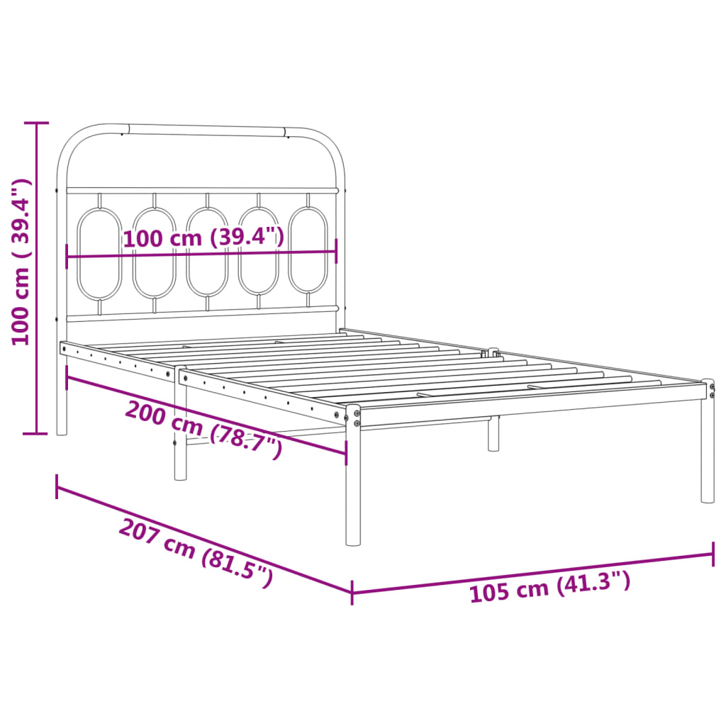 Cadre de lit métal sans matelas et tête de lit blanc 100x200 cm