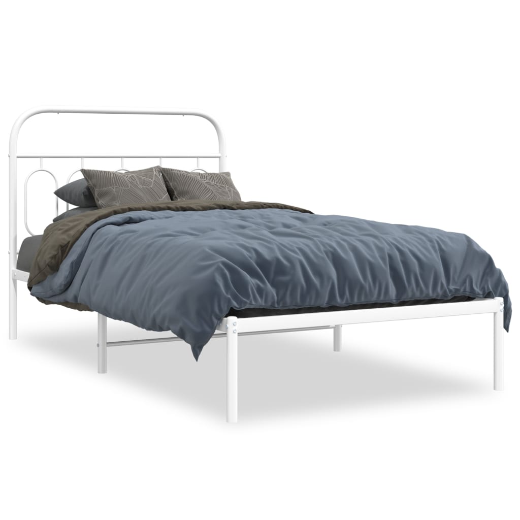 Cadre de lit métal sans matelas et tête de lit blanc 107x203 cm