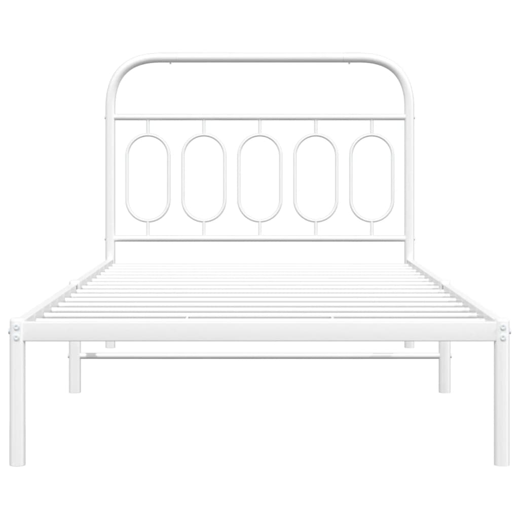 Cadre de lit métal sans matelas et tête de lit blanc 107x203 cm