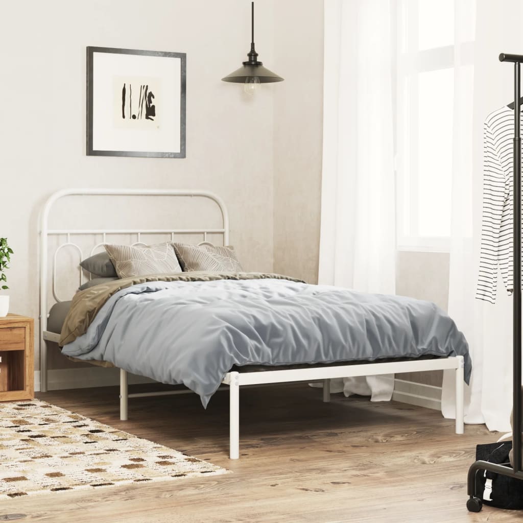 Cadre de lit métal sans matelas et tête de lit blanc 107x203 cm