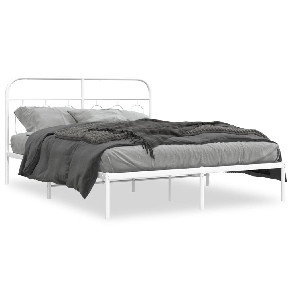 Cadre de lit métal sans matelas et tête de lit blanc 135x190 cm