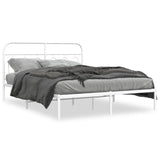 Cadre de lit métal sans matelas et tête de lit blanc 135x190 cm