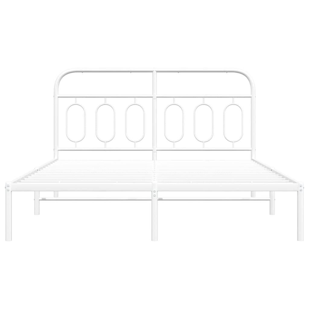 Cadre de lit métal sans matelas et tête de lit blanc 135x190 cm