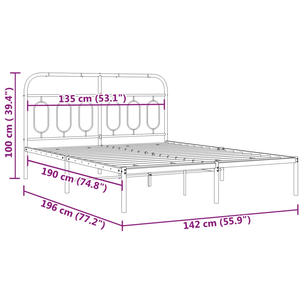 Cadre de lit métal sans matelas et tête de lit blanc 135x190 cm