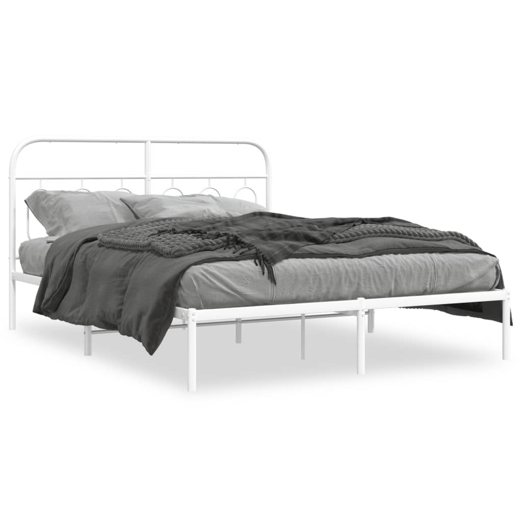 Cadre de lit métal sans matelas et tête de lit blanc 140x190 cm