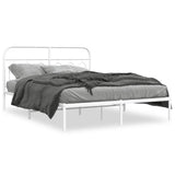 Cadre de lit métal sans matelas et tête de lit blanc 140x190 cm