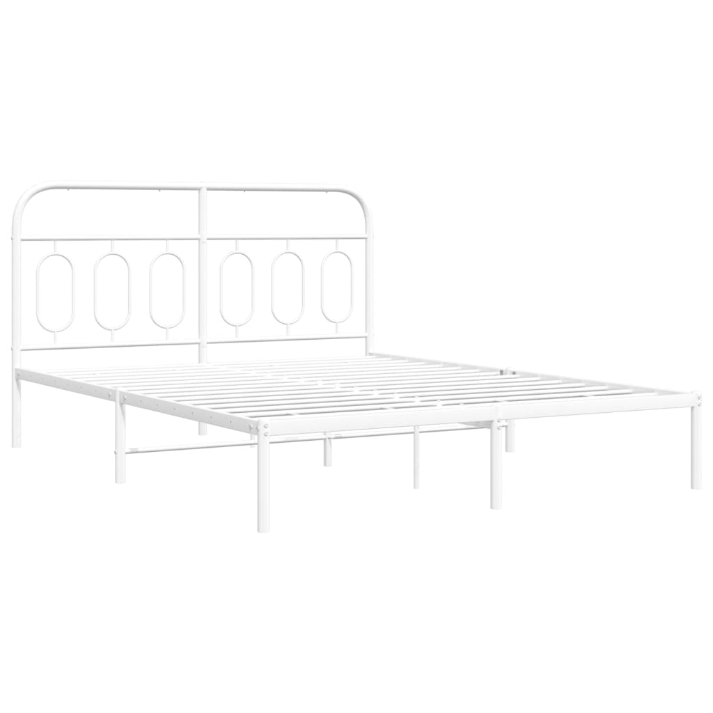 Cadre de lit métal sans matelas et tête de lit blanc 140x190 cm