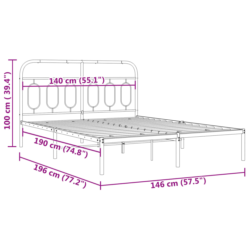 Cadre de lit métal sans matelas et tête de lit blanc 140x190 cm