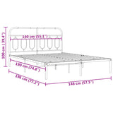 Cadre de lit métal sans matelas et tête de lit blanc 140x190 cm