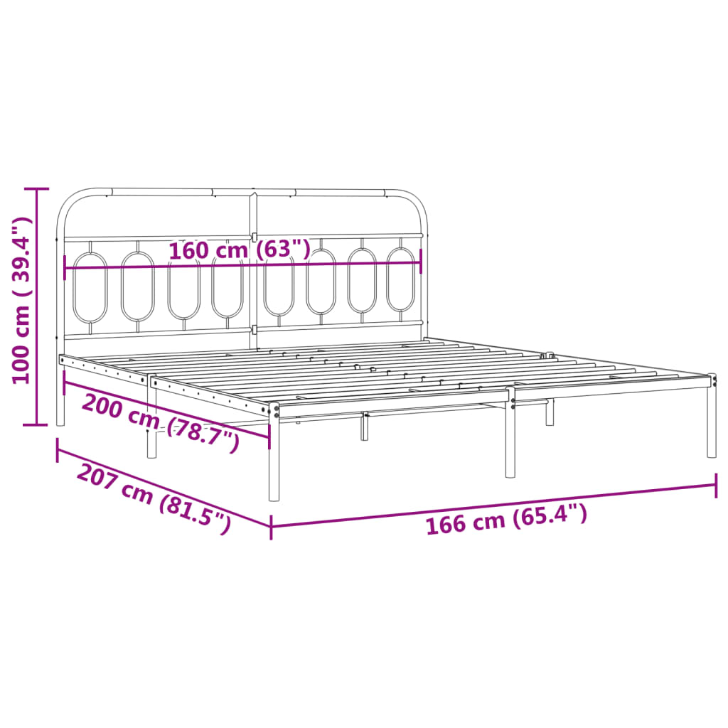 Cadre de lit métal sans matelas et tête de lit blanc 160x200 cm