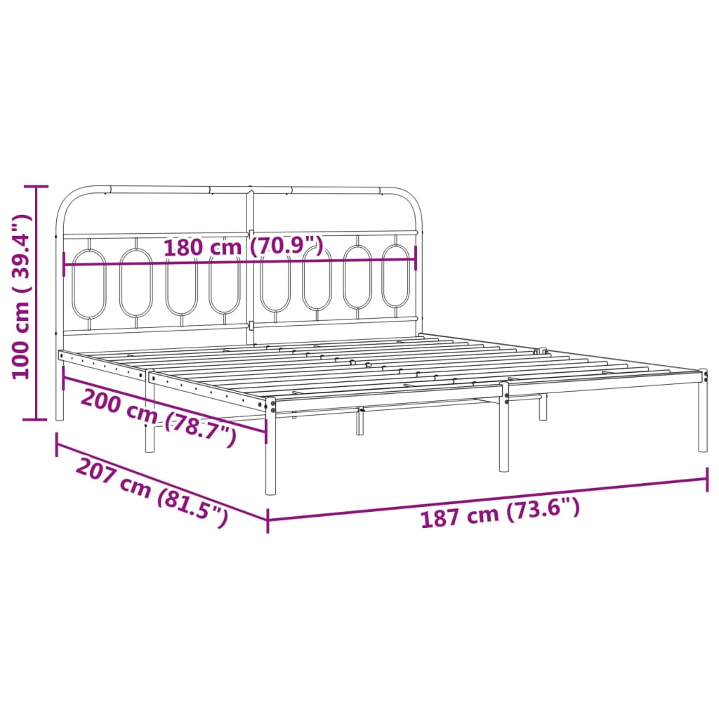 Cadre de lit métal sans matelas et tête de lit blanc 180x200 cm