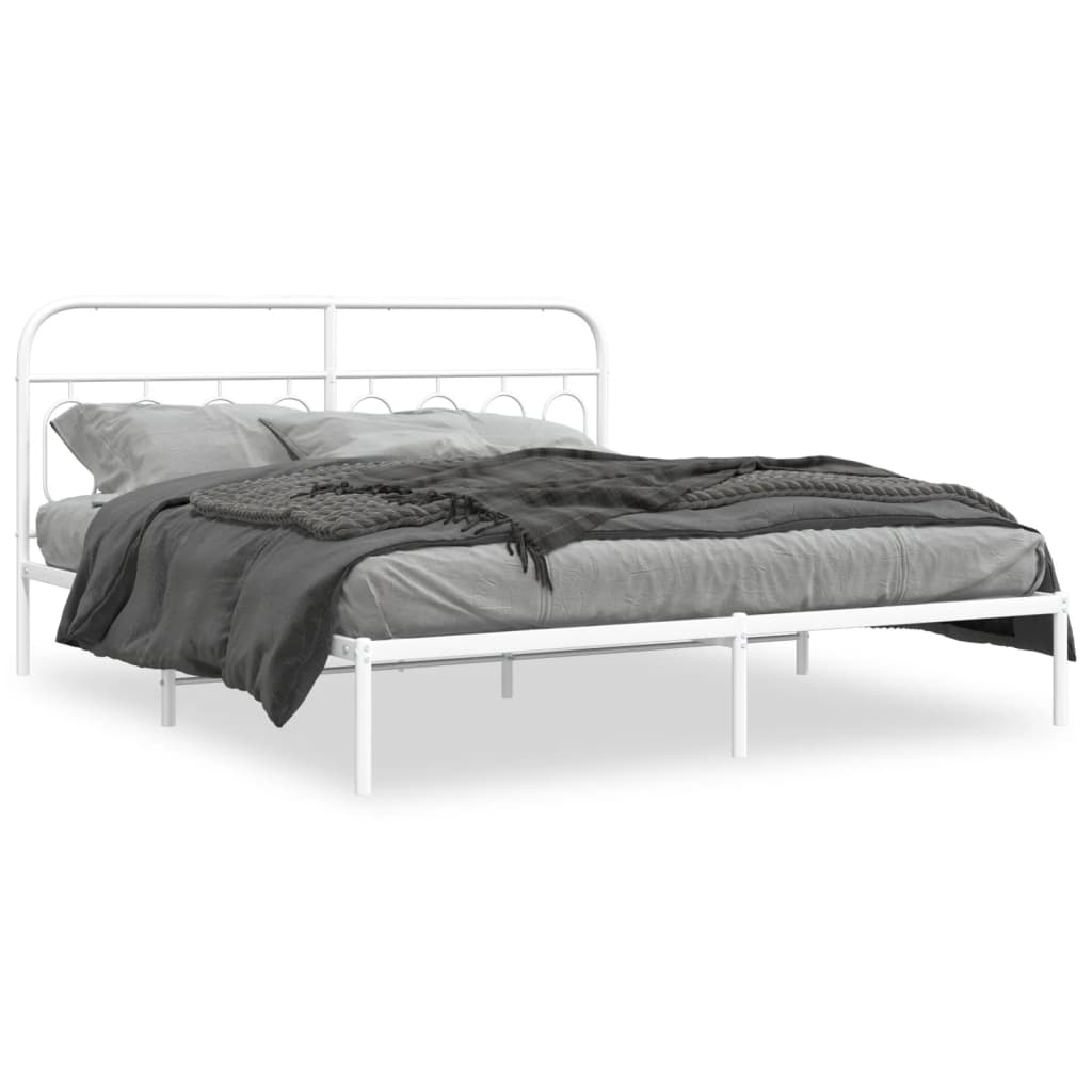 Cadre de lit métal sans matelas et tête de lit blanc 183x213 cm