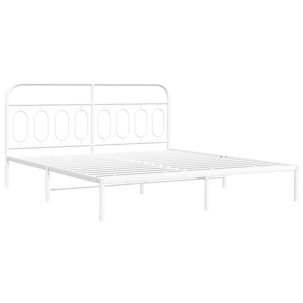 Cadre de lit métal sans matelas et tête de lit blanc 183x213 cm