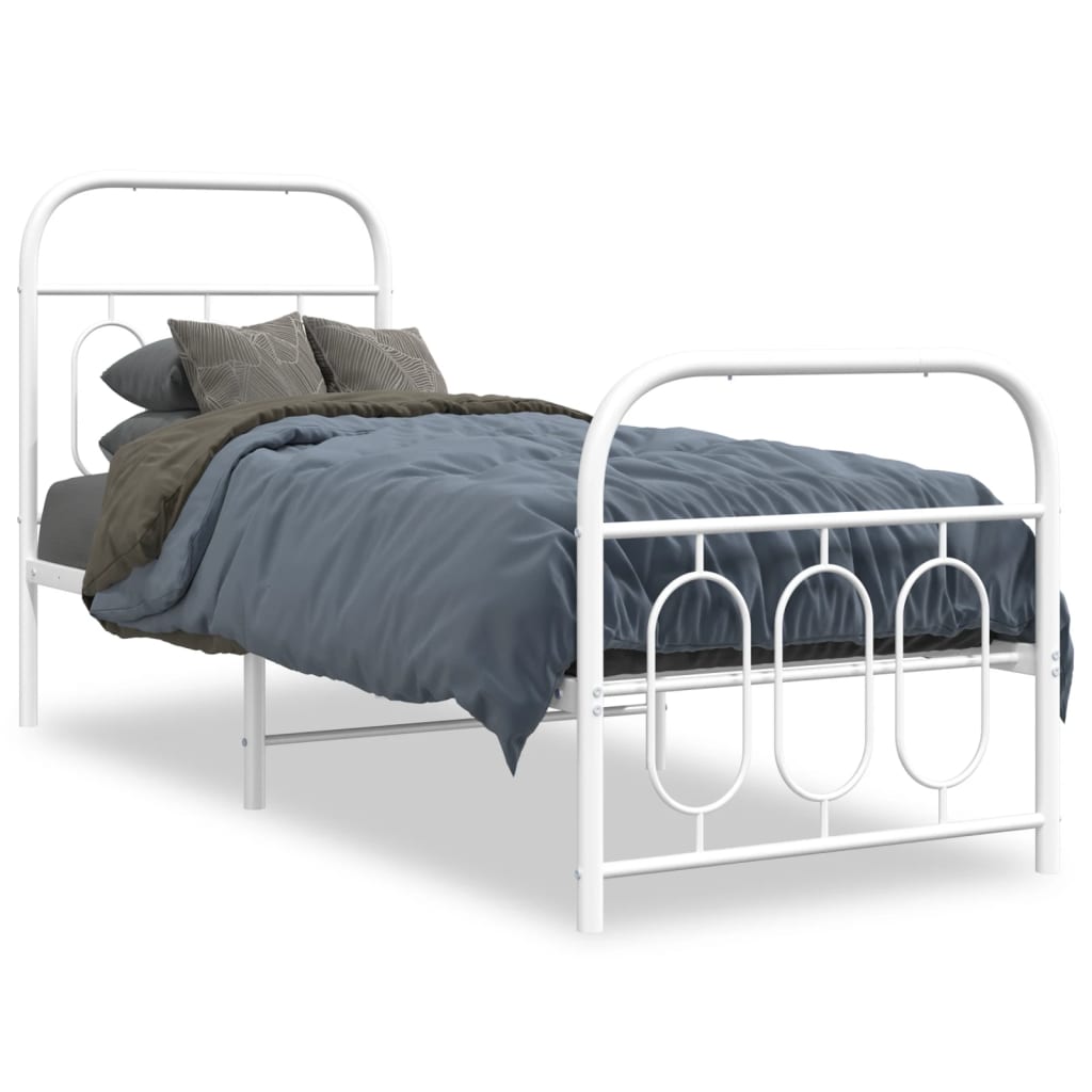 Cadre de lit métal sans matelas avec pied de lit blanc 75x190cm