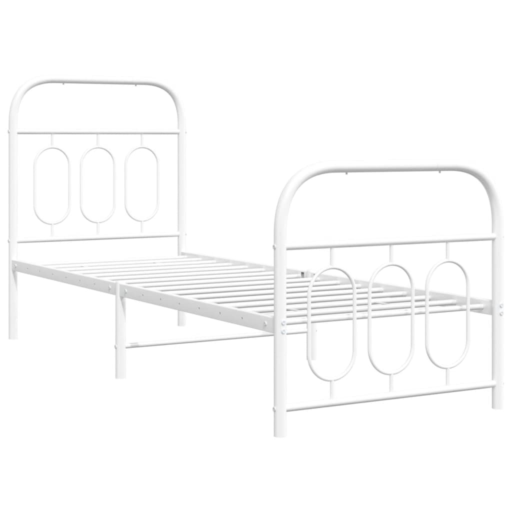 Cadre de lit métal sans matelas avec pied de lit blanc 75x190cm