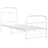 Cadre de lit métal sans matelas avec pied de lit blanc 75x190cm