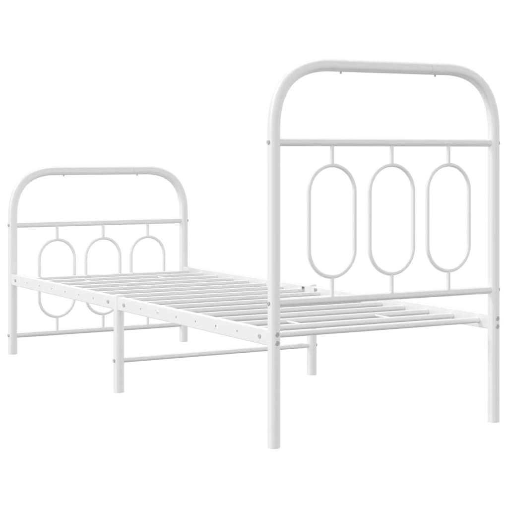 Cadre de lit métal sans matelas avec pied de lit blanc 75x190cm