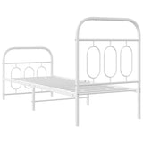 Cadre de lit métal sans matelas avec pied de lit blanc 75x190cm