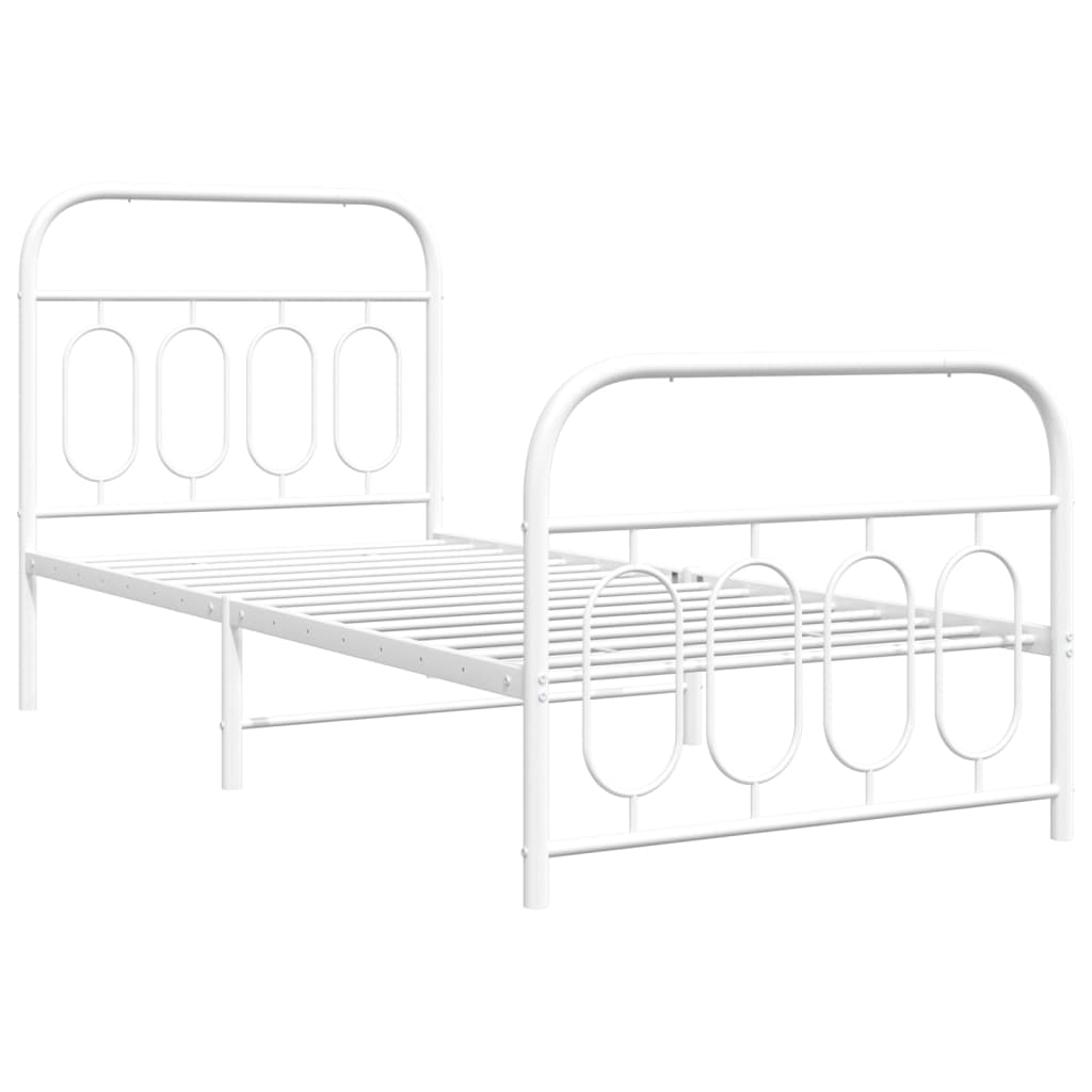 Cadre de lit métal sans matelas avec pied de lit blanc 80x200cm