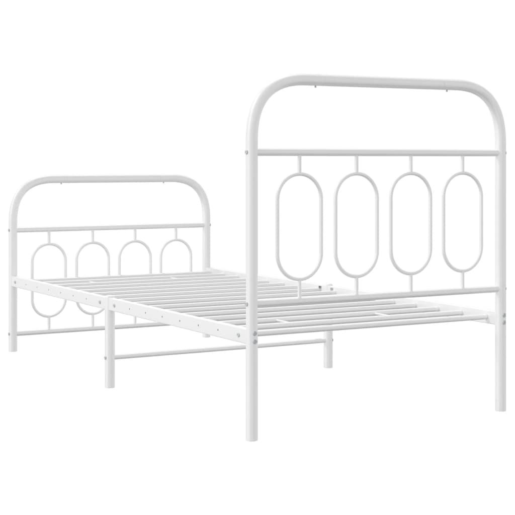 Cadre de lit métal sans matelas avec pied de lit blanc 80x200cm